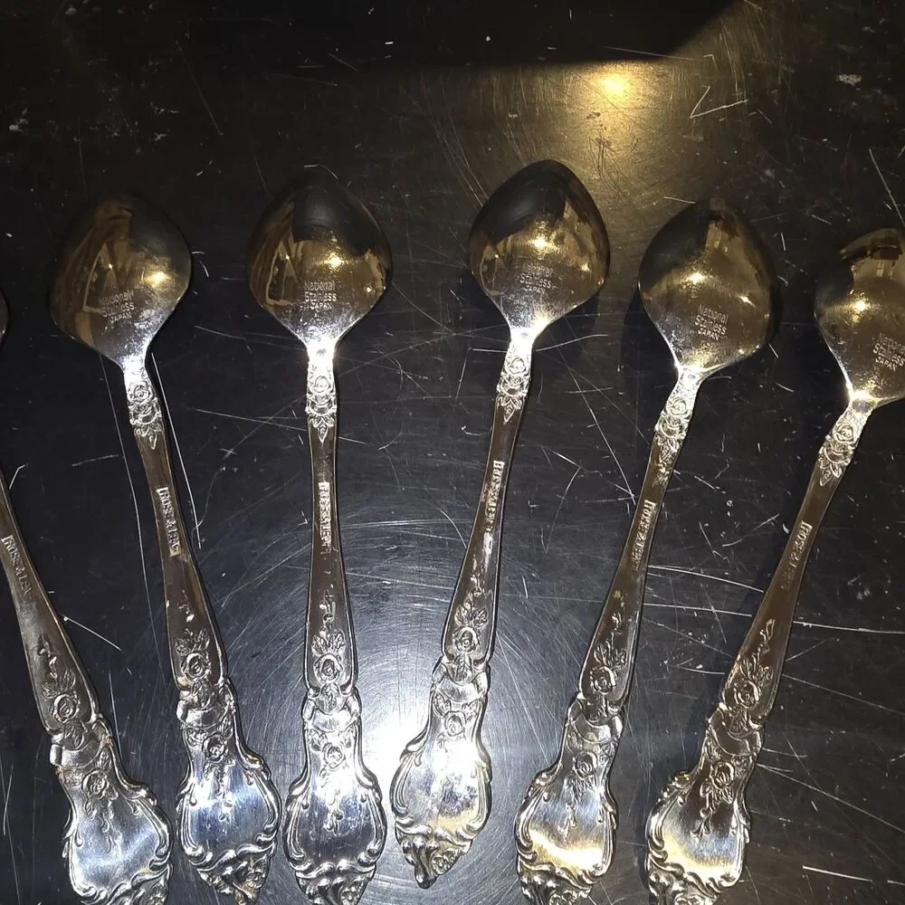 Rose and Leaf Stainless SOUP SPOONS Lot Of 6 Japan